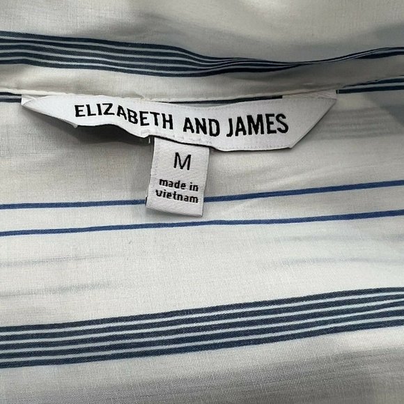 Elizabeth And James Womens Size M Blue White Stripe Tie Neck Button Down Shirt - Picture 7 of 9